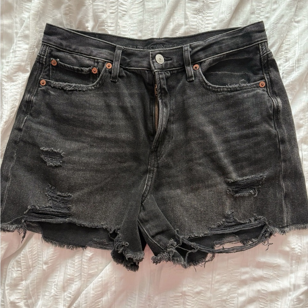 Distressed Black Denim Shorts